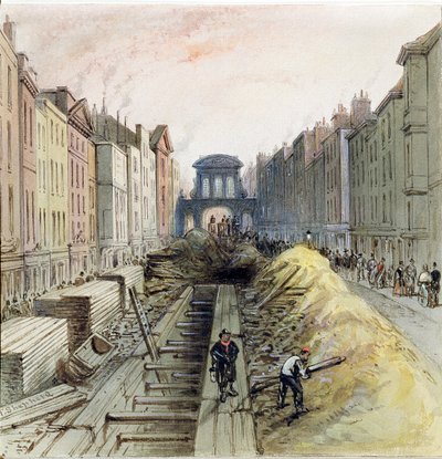 Fleet Street mit dem neuen Kanalisationsbau, 1845 von Frederick Shepherd
